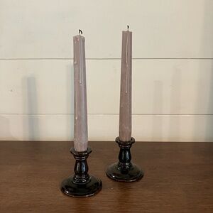 Vintage Brown Glazed Taper Candle Holders Cottagecore Moody